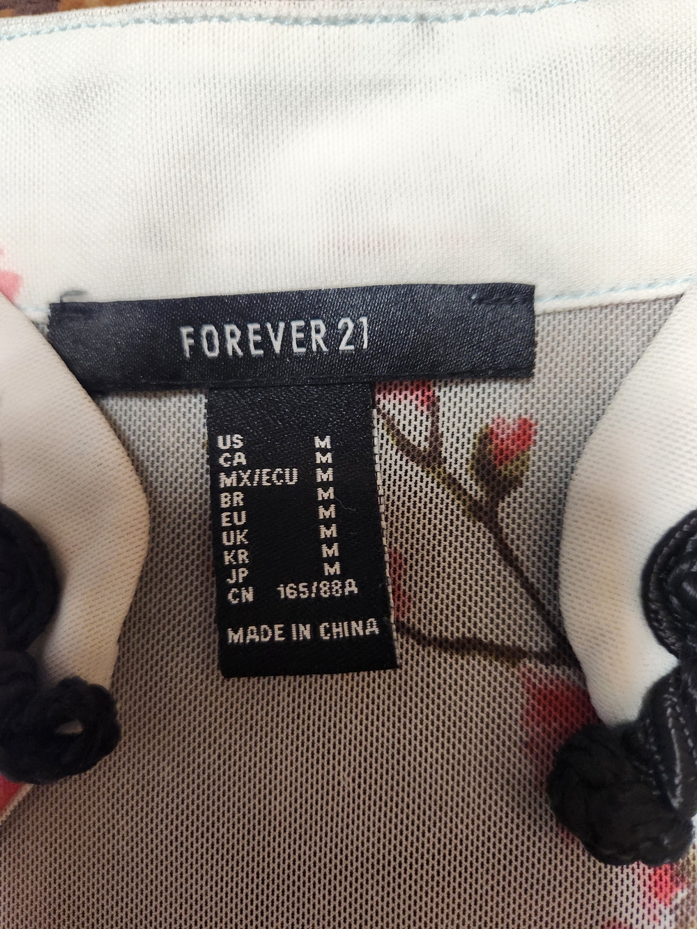 Forever 21 White Long Sleeve Top with Blue Wave & Pink Floral Print - Picture 2 of 7